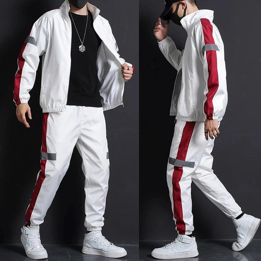 Spring Autumn Men Tracksuit Casual Set Male Joggers Hooded Sportswear Jackets+Pants 2 Piece Sets Hip Hop Running Sports Suit