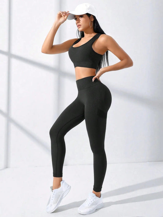 Damen Yoga Kleidung Set Sommer Sport Fitness Tank Top Shorts 2-teilig Set  Damen Unifarben Casual Running Tights Set